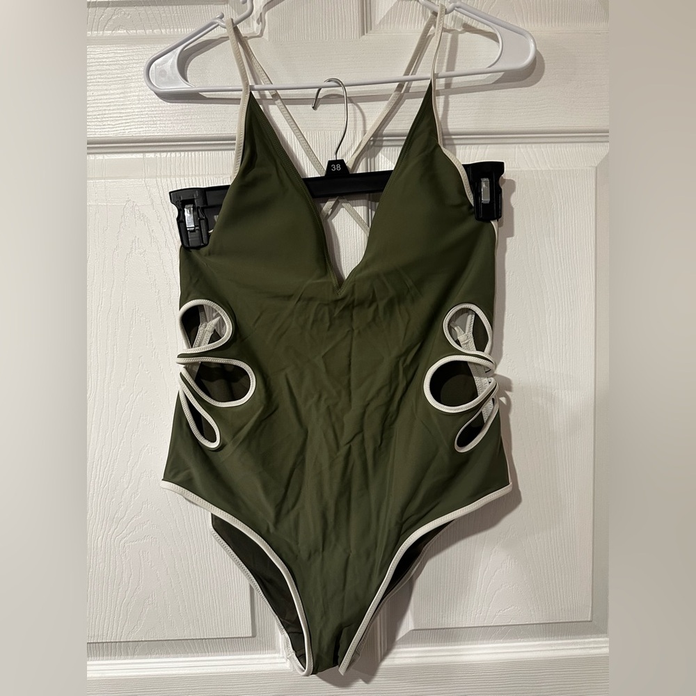 Aerie Khaki Kids One Piece with White Trim